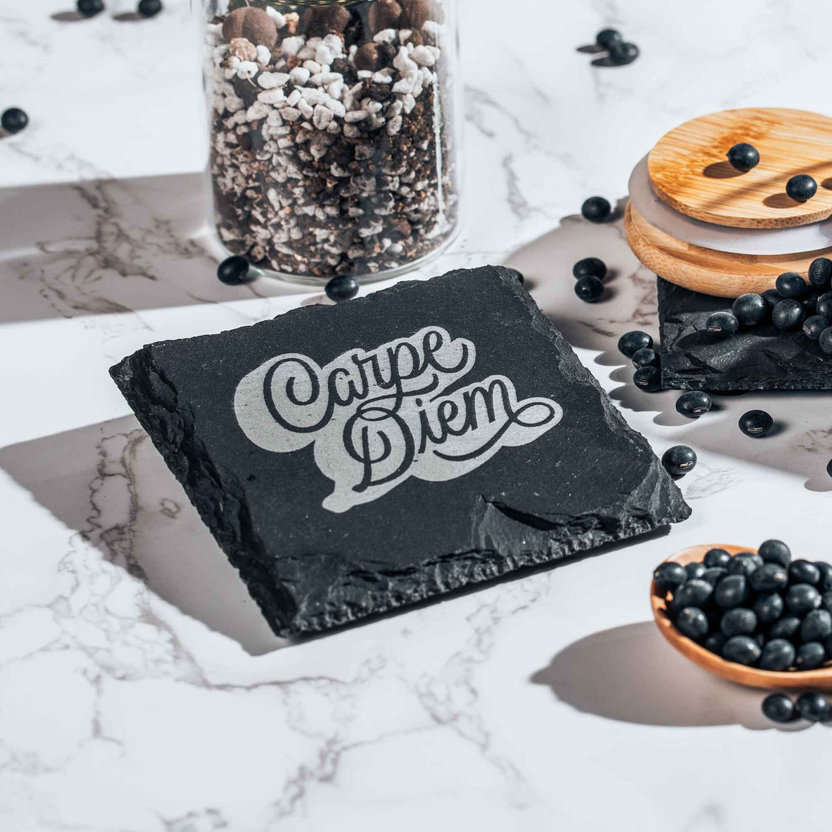 Custom Laser Engraved Slate Coasters - Set of 4