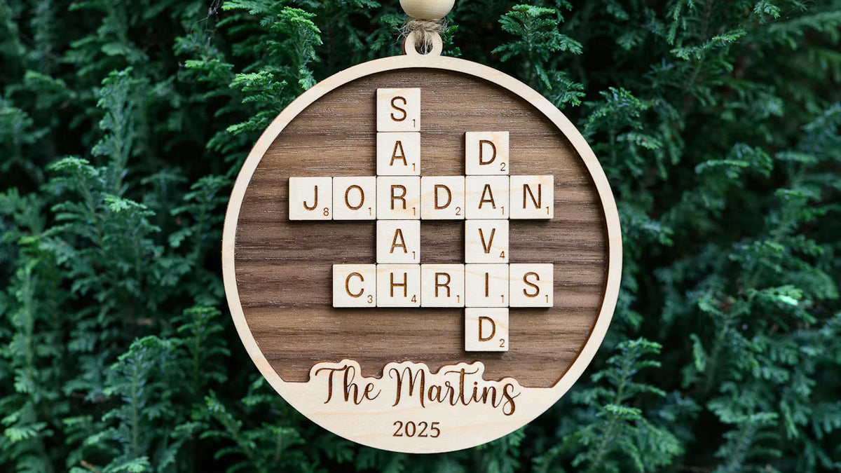 Family Name Crossword Christmas Ornament