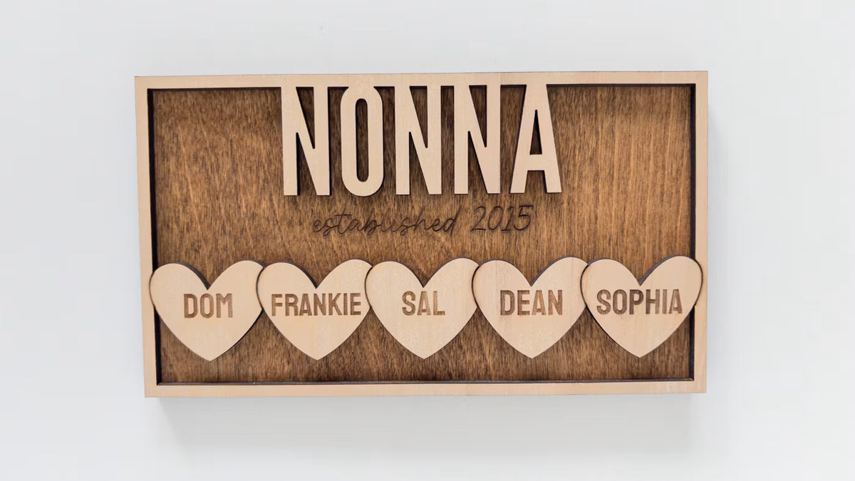 Family Names Sign with Hearts