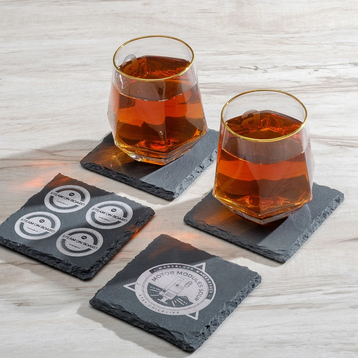Custom Laser Engraved Slate Coasters - Set of 4