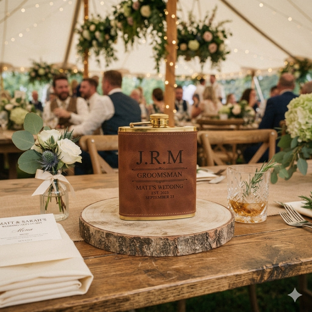 Personalized Leather-Wrapped Groomsmen Flask (8oz)